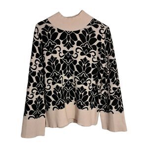 Loft Outlet Womens Black/Beige Floral Paisley Knit Top Size Med
